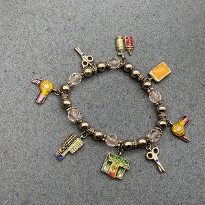 Beauty Salon Charm Bracelet Silver Hairdryer Scissors Brush Comb Dye